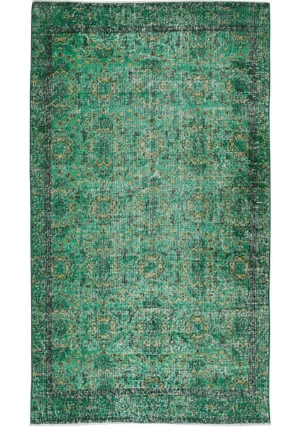 159 x 284 cm El Dokuması Yeniden Boyanmış Eski Türk Halısı, Modern Yeşil El Yapımı Yünlü Halı fiyatları