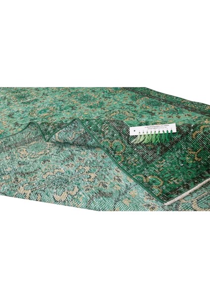 159 x 284 cm El Dokuması Yeniden Boyanmış Eski Türk Halısı, Modern Yeşil El Yapımı Yünlü Halı modelleri