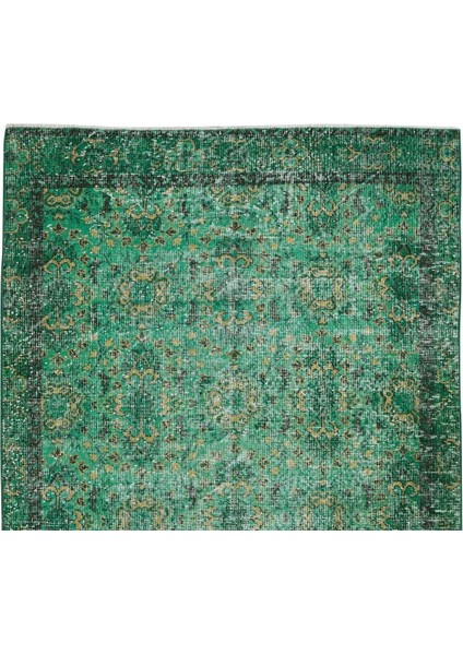 159 x 284 cm El Dokuması Yeniden Boyanmış Eski Türk Halısı, Modern Yeşil El Yapımı Yünlü Halı fırsatları