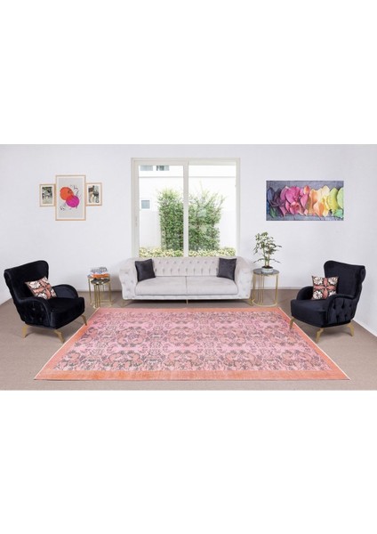 210 x 326 cm Pembe Renkli Yünlü Halı, Modern El Dokuması Yeniden Boyanmış Eski Türk Halısı