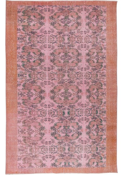210 x 326 cm Pembe Renkli Yünlü Halı, Modern El Dokuması Yeniden Boyanmış Eski Türk Halısı fiyatları