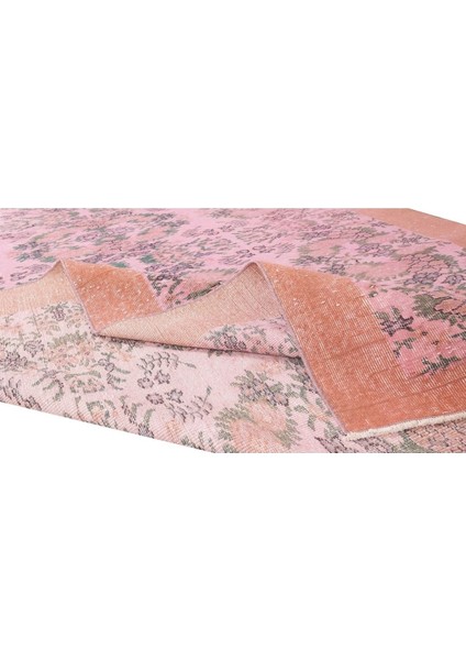 210 x 326 cm Pembe Renkli Yünlü Halı, Modern El Dokuması Yeniden Boyanmış Eski Türk Halısı modelleri