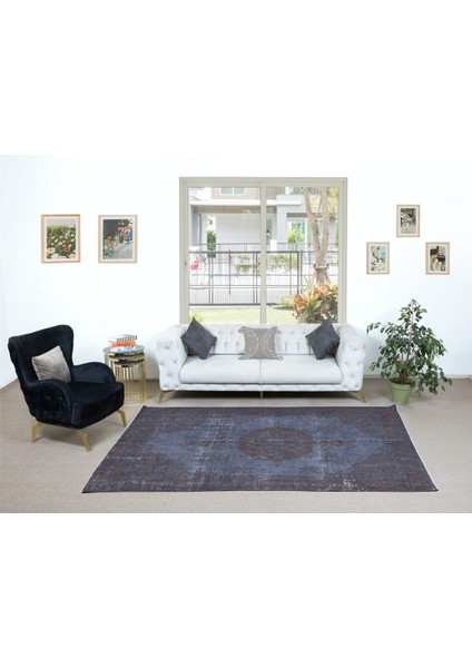 186 x 280 cm El Düğümlü Mavi Halı, Modern El Dokuması Yün ve Pamuktan Yapılmış Alan Halısı