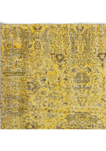 163 x 260 cm El Düğümlü Sarı Türk Halısı, Yeniden Boyanmış El Yapımı Modern Halı
