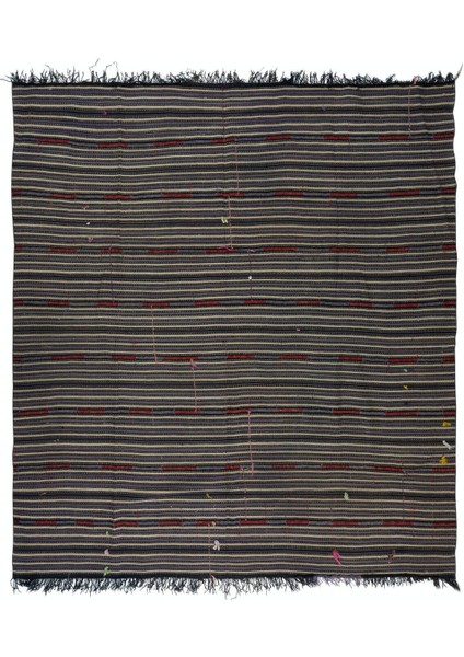 217 x 235 cm Benzersiz El Dokuma Çizgili Kilim, Eski Düz Dokuma Anadolu Halısı