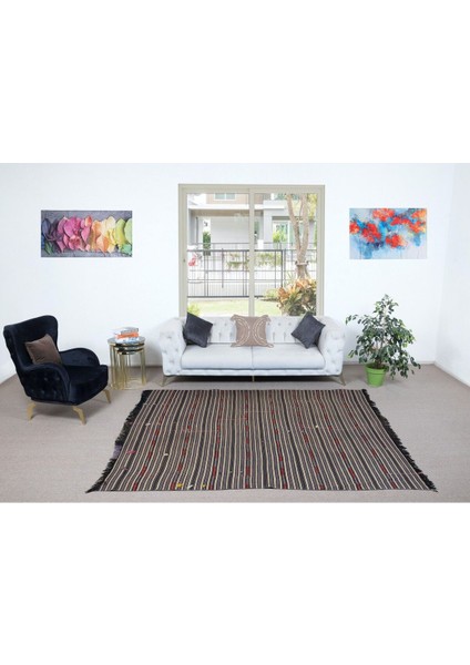 217 x 235 cm Benzersiz El Dokuma Çizgili Kilim, Eski Düz Dokuma Anadolu Halısı fiyatları