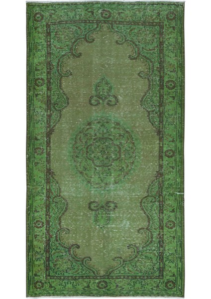 150 x 273 cm Çağdaş Yeşil Halı, El Düğümlü Mutfak Halısı, El Yapımı Halı