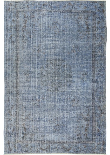 198 x 300 cm El Dokuması Yeniden Boyanmış Eski Türk Halısı, Modern Mavi El Yapımı Yünlü Halı fiyatları