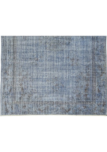 198 x 300 cm El Dokuması Yeniden Boyanmış Eski Türk Halısı, Modern Mavi El Yapımı Yünlü Halı indirimleri