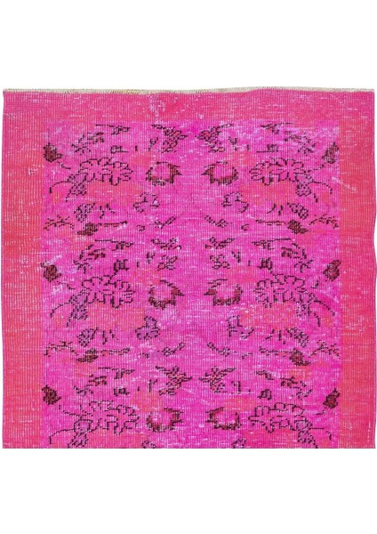 105 x 196 cm El Dokuması Yeniden Boyanmış Eski Türk Halısı, Modern Pembe El Yapımı Yünlü Halı fırsatları