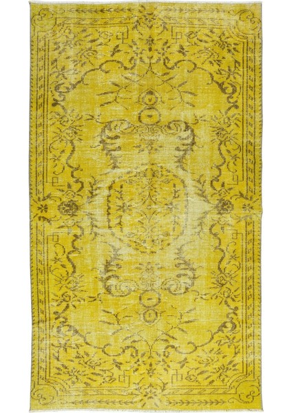 145 x 258 cm El Dokuması Yeniden Boyanmış Eski Türk Halısı, Modern Sarı El Yapımı Yünlü Halı fiyatları