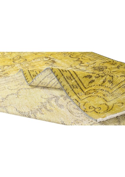145 x 258 cm El Dokuması Yeniden Boyanmış Eski Türk Halısı, Modern Sarı El Yapımı Yünlü Halı modelleri