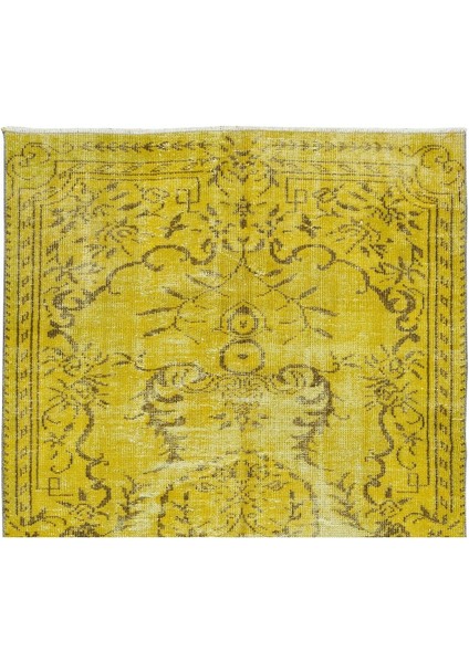 145 x 258 cm El Dokuması Yeniden Boyanmış Eski Türk Halısı, Modern Sarı El Yapımı Yünlü Halı fırsatları