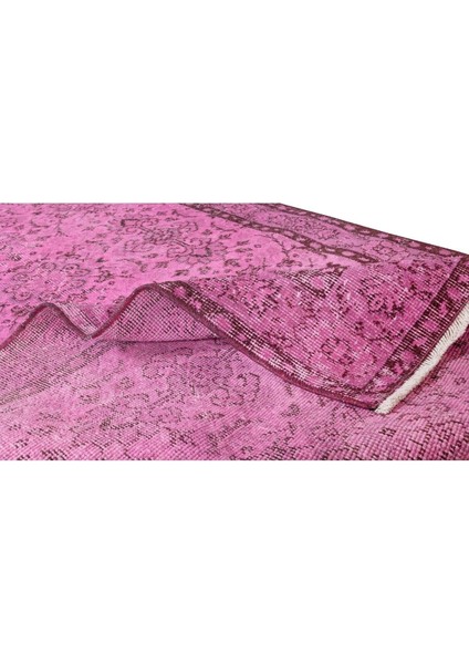 115 x 213 cm El Dokuması Yeniden Boyanmış Eski Türk Halısı, Modern Pembe El Yapımı Yünlü Halı modelleri