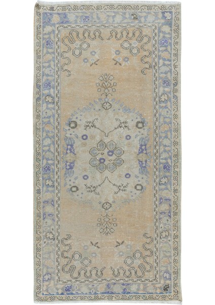 96 x 196 cm Yumuşak Renkli El Düğümlü Türk Halısı, 20. Yüzyıl Ortası Halı