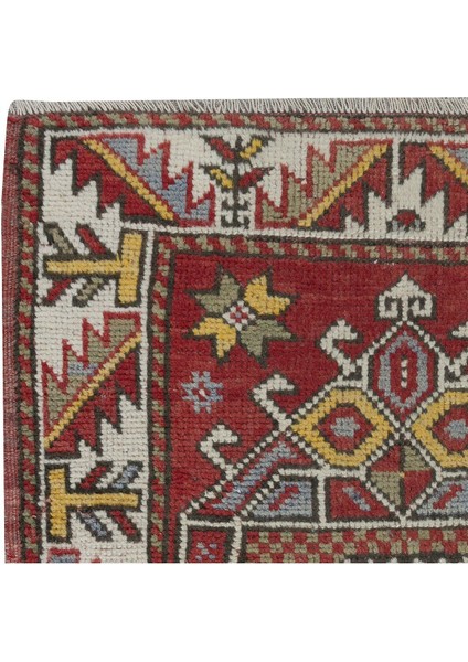 73 x 96 cm El Yapımı Geometrik Madalyon Tasarım Halı, Küçük Eski Türk Kırmızı Halı fırsatları