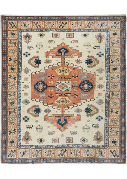 237 x 280 cm Geleneksel Türk Halısı, Madalyonlu Eski El Yapımı Halı, Yün