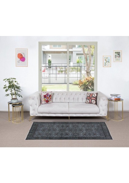 111 x 218 cm Gri El Yapımı Halı, Yenilenmiş Eski Halı, Çiçekli Küçük Modern Halı fiyatları