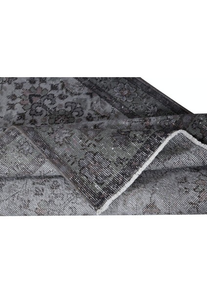 111 x 218 cm Gri El Yapımı Halı, Yenilenmiş Eski Halı, Çiçekli Küçük Modern Halı modelleri