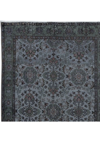 111 x 218 cm Gri El Yapımı Halı, Yenilenmiş Eski Halı, Çiçekli Küçük Modern Halı fırsatları