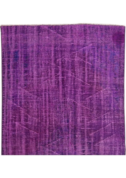 129 x 272 cm El Dokuması Yeniden Boyanmış Eski Türk Halısı, Modern Mor El Yapımı Yünlü Halı fırsatları