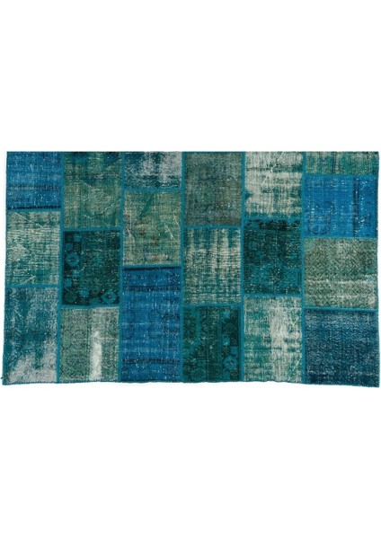 244 x 305 cm Mavi Tonlarda El Dokuması Patchwork Halı, Otantik Renkli Halı modelleri