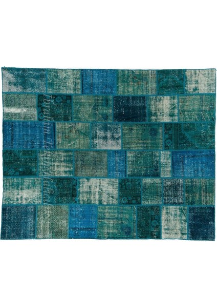 244 x 305 cm Mavi Tonlarda El Dokuması Patchwork Halı, Otantik Renkli Halı indirimleri