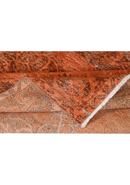 116 x 200 cm Yeniden Boyanmış Turuncu El Dokuma Halı, El Yapımı Eski Halı modelleri
