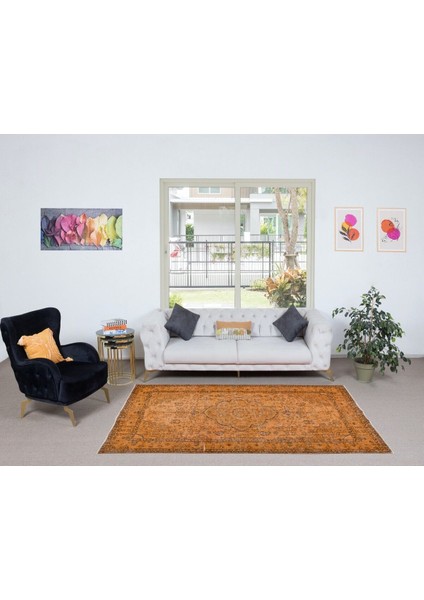 158 x 266 cm Eski El Yapımı Türk Işi Turuncu Halı, El Dokuma Turuncu Halı fiyatları