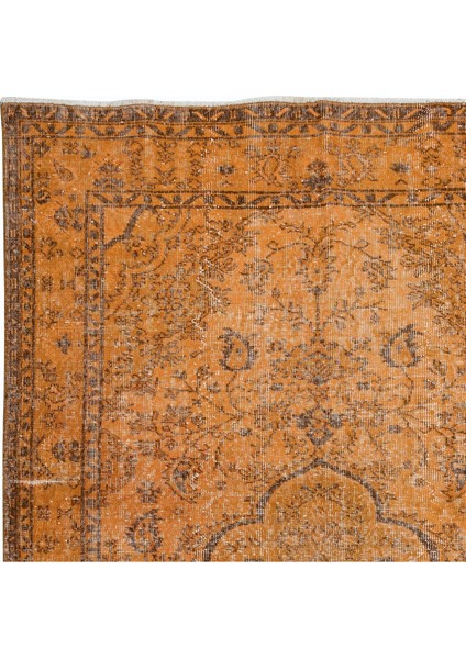158 x 266 cm Eski El Yapımı Türk Işi Turuncu Halı, El Dokuma Turuncu Halı fırsatları