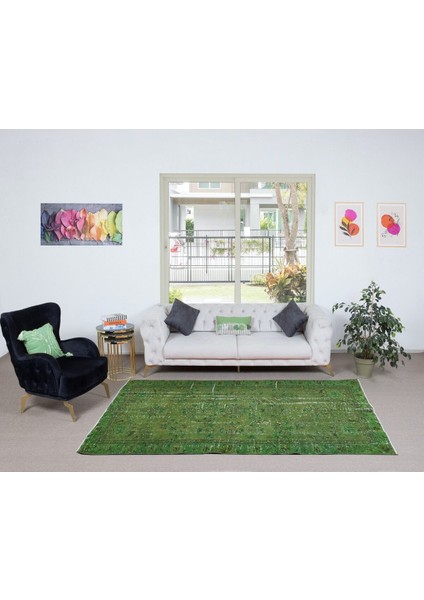 163 x 266 cm El Yapımı Türk Halısı, Yeşil El Dokuması Halı, Modern Yünlü Halı fiyatları