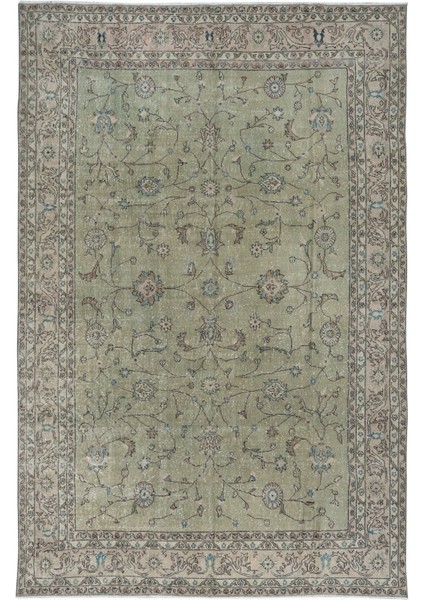 222 x 339 cm Çağdaş Yeşil Halı, El Düğümlü Mutfak Halısı, El Yapımı Halı