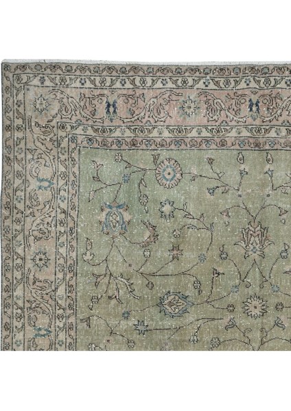 222 x 339 cm Çağdaş Yeşil Halı, El Düğümlü Mutfak Halısı, El Yapımı Halı