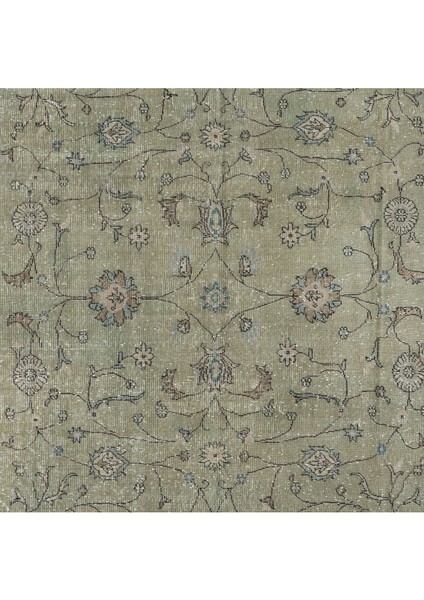 222 x 339 cm Çağdaş Yeşil Halı, El Düğümlü Mutfak Halısı, El Yapımı Halı