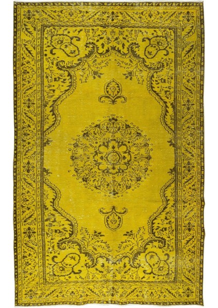 188 x 313 cm El Dokuması Yeniden Boyanmış Eski Türk Halısı, Modern Sarı El Yapımı Yünlü Halı fiyatları