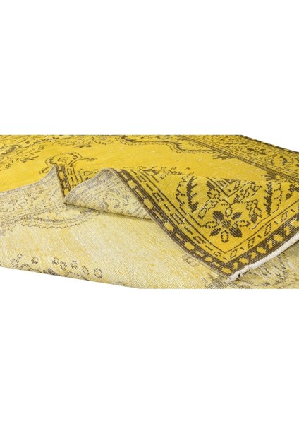188 x 313 cm El Dokuması Yeniden Boyanmış Eski Türk Halısı, Modern Sarı El Yapımı Yünlü Halı modelleri