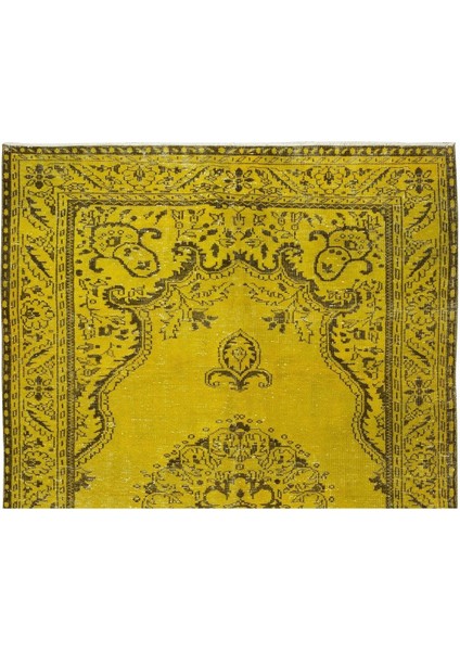188 x 313 cm El Dokuması Yeniden Boyanmış Eski Türk Halısı, Modern Sarı El Yapımı Yünlü Halı fırsatları
