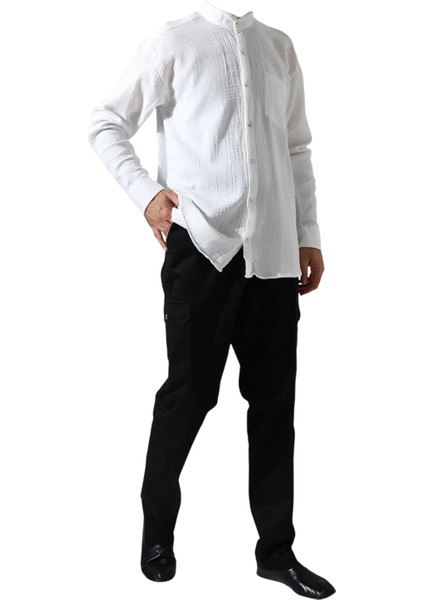 Erkek Hakim Yaka Uzun Kollu Düğmeli Müslin Gömlek fiyatları