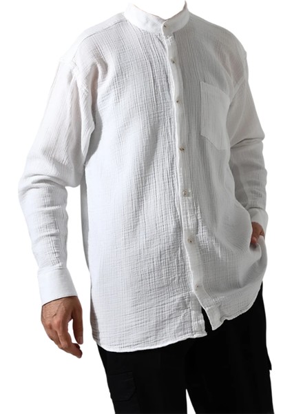 Erkek Hakim Yaka Uzun Kollu Düğmeli Müslin Gömlek modelleri