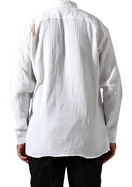 Erkek Hakim Yaka Uzun Kollu Düğmeli Müslin Gömlek fırsatları