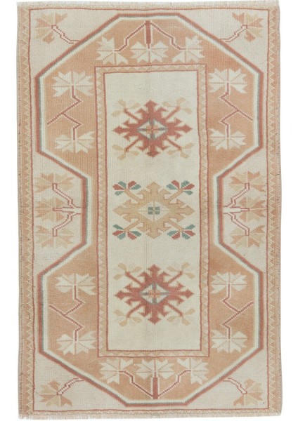 80 x 120 cm Eski Geometrik Küçük Halı, El Yapımı Vurgulu Halı, Türk Paspası