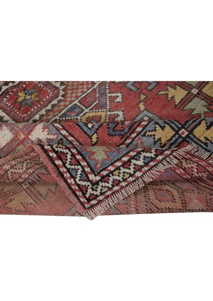 124 x 175 cm El Yapımı Geometrik Madalyon Tasarımlı Halı, 1960'LARDAN Halı, Eski Türk Kırmızı Halı modelleri