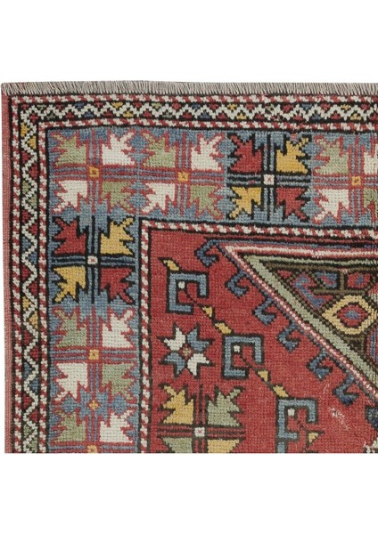 124 x 175 cm El Yapımı Geometrik Madalyon Tasarımlı Halı, 1960'LARDAN Halı, Eski Türk Kırmızı Halı fırsatları