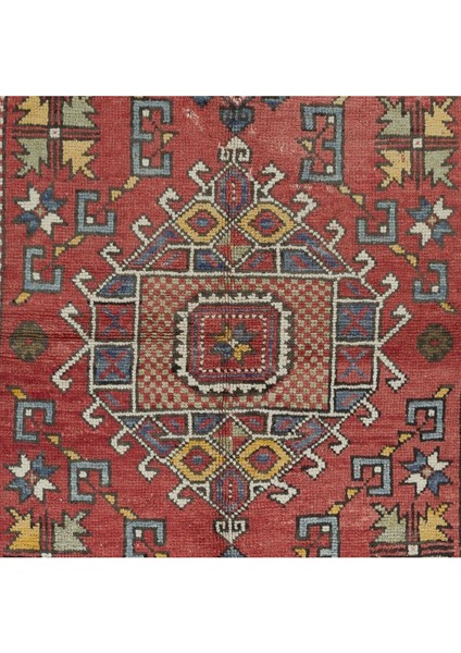 124 x 175 cm El Yapımı Geometrik Madalyon Tasarımlı Halı, 1960'LARDAN Halı, Eski Türk Kırmızı Halı indirimleri