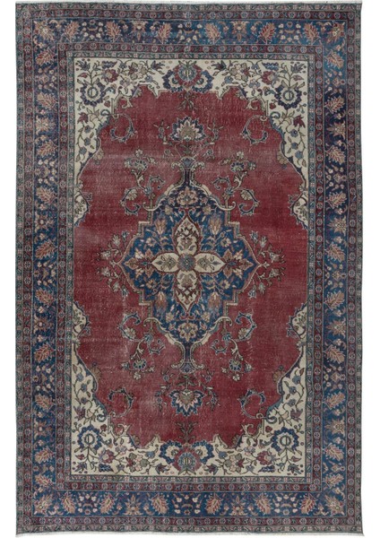 210 x 315 cm Kır Evleri, Kabile, Geleneksel Iç Mekanlar Için Eski El Yapımı Türk Halısı