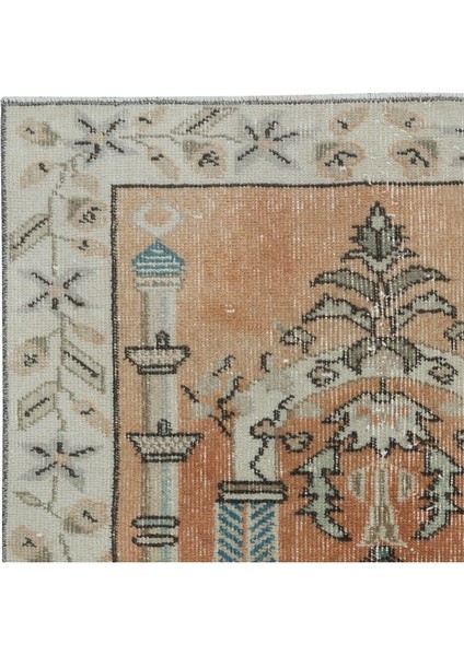 86 x 115 cm Kırmızı ve Bej Eski Seccade, El Yapımı Türk Küçük Halı fırsatları