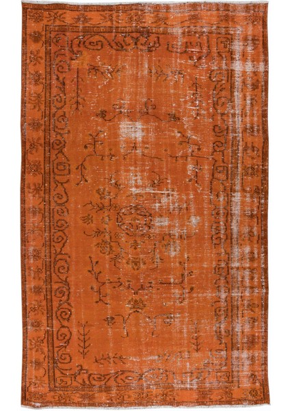 160 x 258 cm Turuncu Yemek Odası Halısı, Bohem Tarzı El Dokuma Halı, El Yapımı Türk Halısı