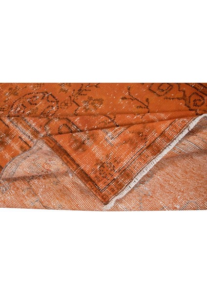 160 x 258 cm Turuncu Yemek Odası Halısı, Bohem Tarzı El Dokuma Halı, El Yapımı Türk Halısı