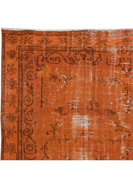160 x 258 cm Turuncu Yemek Odası Halısı, Bohem Tarzı El Dokuma Halı, El Yapımı Türk Halısı