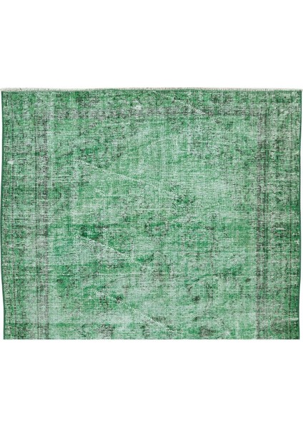 153 x 257 cm El Dokuması Yeniden Boyanmış Eski Türk Halısı, Modern Yeşil El Yapımı Yünlü Halı fırsatları